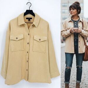 Forever 21 Oversized Corduroy Butter Yellow Button Down Shacket Large